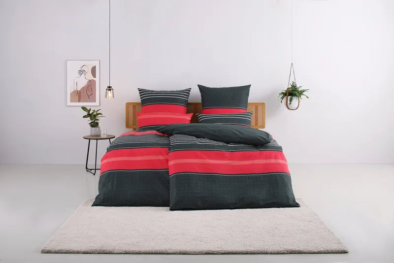 OTTO home Bettwäsche Circle in Gr. 135x200, 155x220 cm u.a. Bettwäsche-Set gestreift, Linon, 2 teilig, Bettwäsche aus Baumwolle mit Streifen-Design, moderne Bettwäsche, Rot, – Produktbild 3 von 6