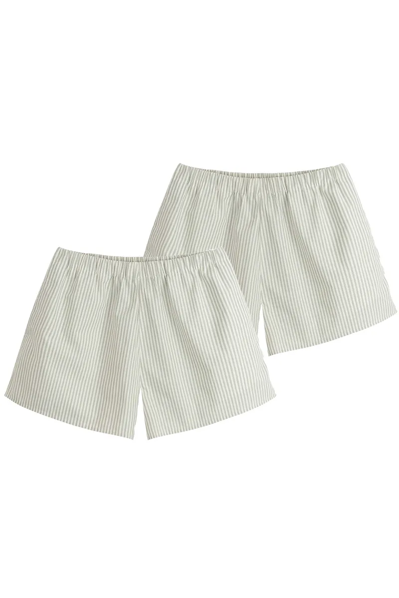 MELA MELA Damen vegan Multipack 2x Pyjama Shorts Bundle Style Vanika Thymian/Weiß Gestreift, Olivgrün, – Produktbild 2 von 2