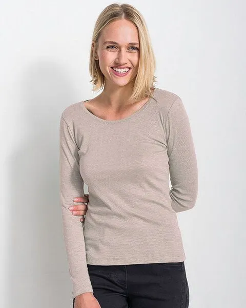 Alma & Lovis Alma & Lovis Ringel-Jerseyshirt aus Bio-Baumwolle | Melange Shirt, Taupe (beige), – Produktbild 1 von 1