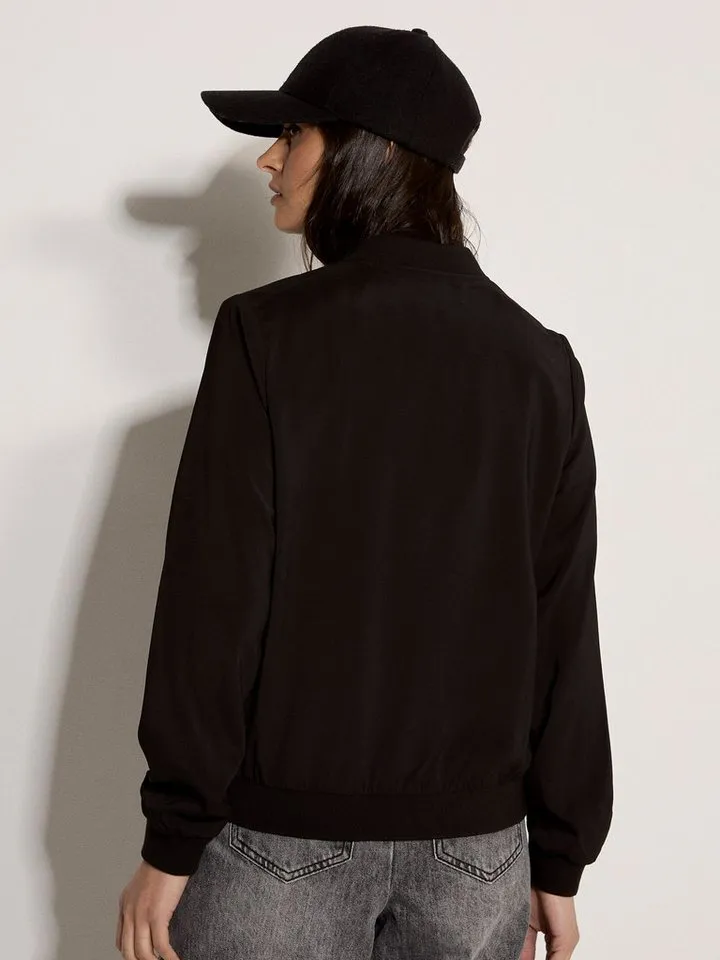 Apricot Apricot Kurzjacke Leichte gewebte Bomberjacke Einfarbig, Schwarz, – Produktbild 3 von 4