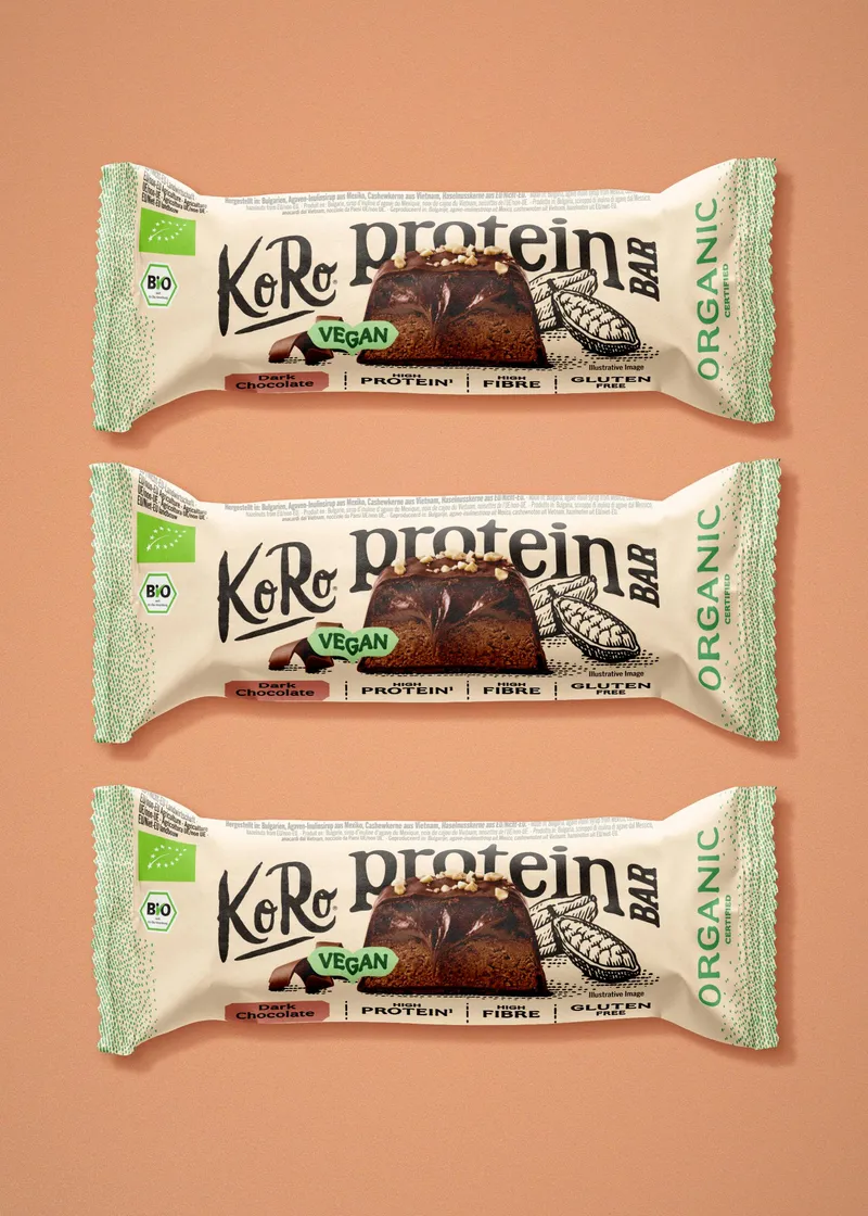 KoRo Vegan Bio Protein Bar Dark Chocolate | 3 x 45 g – Produktbild 1 von 5