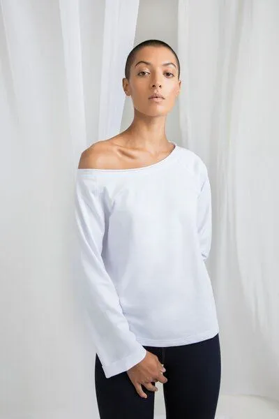 Mantis Mantis Damen T-Shirt Flash Dance Sweatshirt weiter Schulterfreier Ausschnitt, Heather grey, – Produktbild 2 von 3