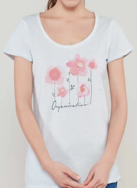 ORGANICATION ORGANICATION Bedrucktes T-Shirt aus Bio-Baumwolle mit Blumen Motive, Ice blue, – Produktbild 4 von 4
