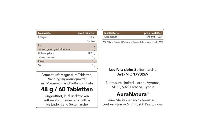 Aura Natura Fermentura Magnesium 3-fach Magnesium Komplex Tabletten Kapseln – Produktbild 2 von 5