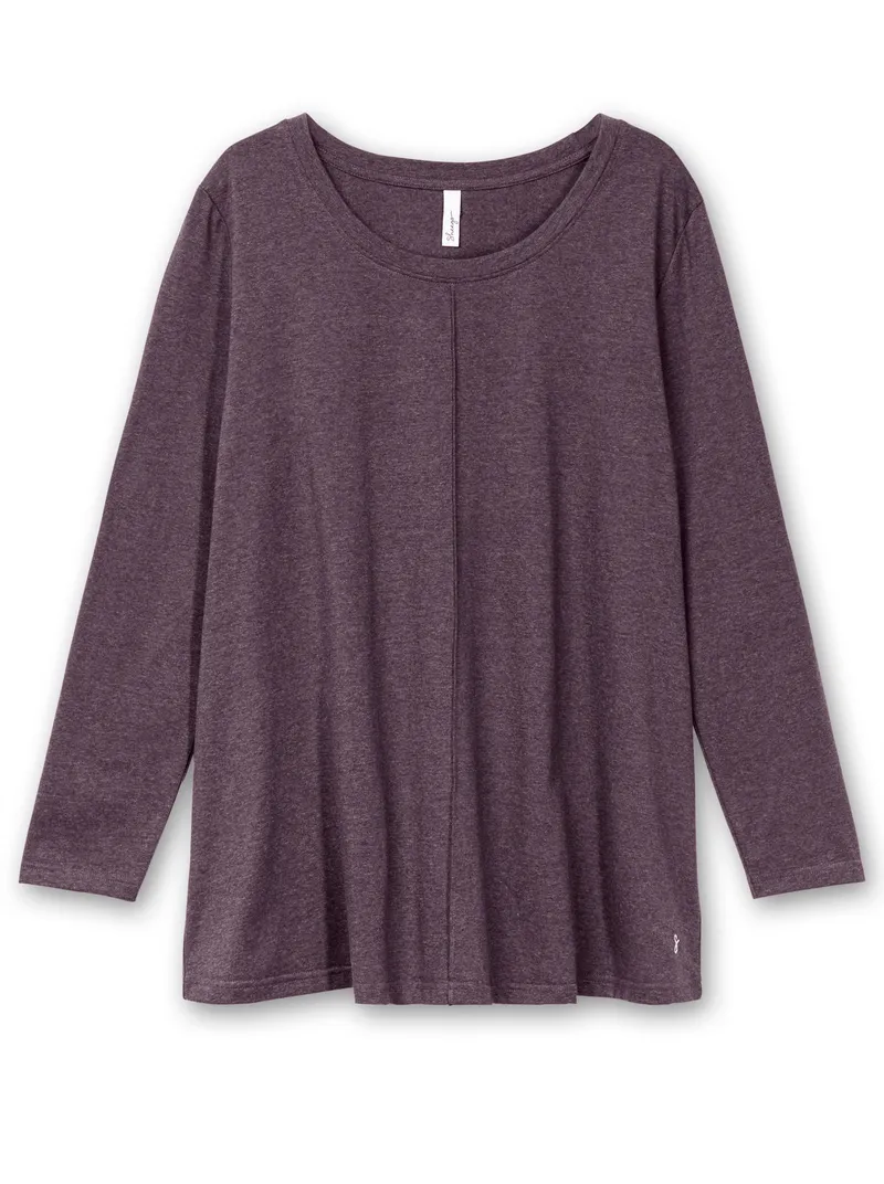 sheego Langarmshirt aubergine-meliert, Aubergine-meliert, – Produktbild 1 von 2