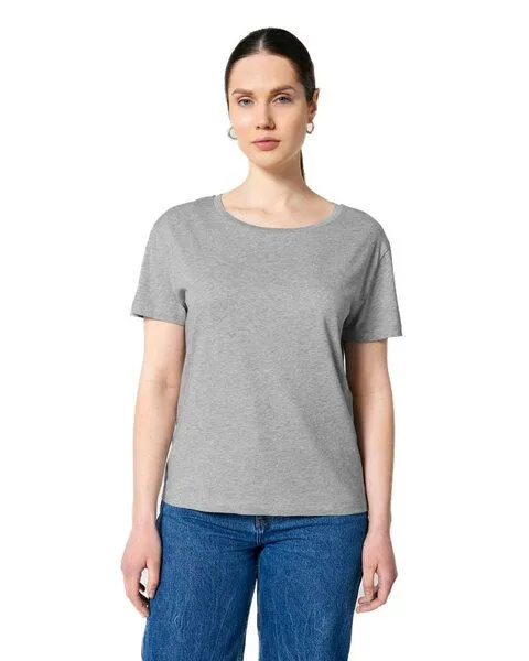YTWOO YTWOO Damen-Scoop-Neck-T-Shirt aus Bio-Baumwolle, Grau meliert, – Produktbild 2 von 4