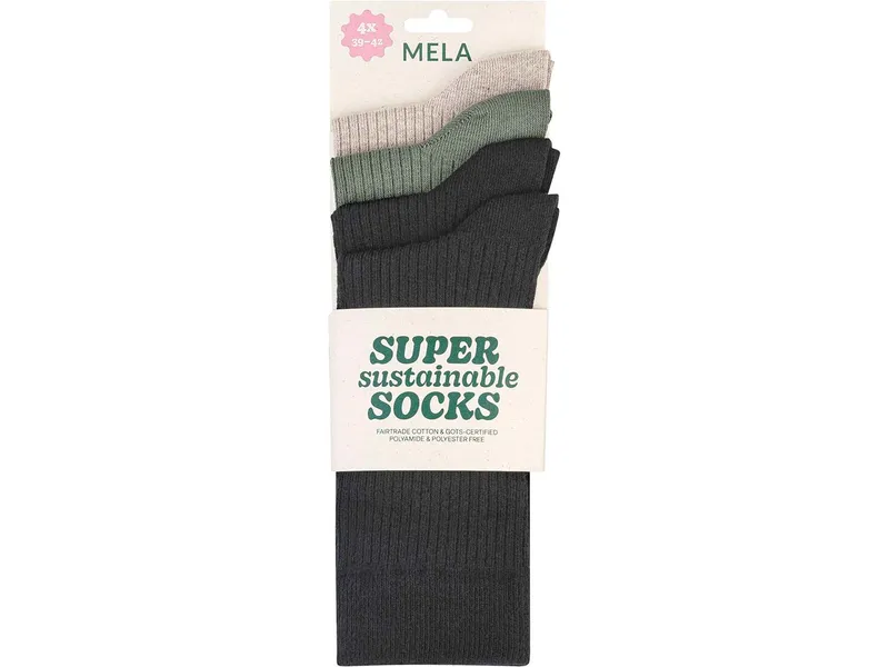 MELA MELA Gerippte Socken 4 Paare aus 100% Bio-Baumwolle, Mix natural dark, – Produktbild 1 von 3
