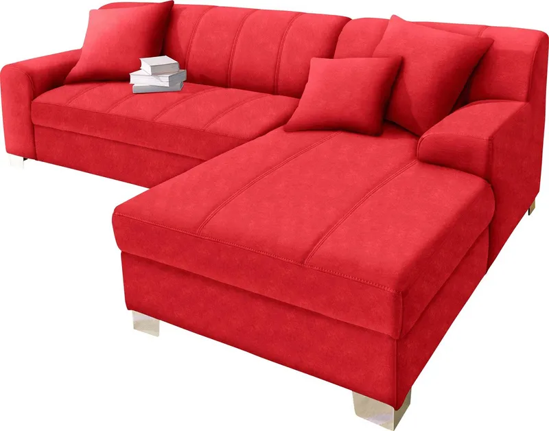 DOMO collection Ecksofa TURAH 239x152 cm, inkl. Zierkissen, moderne Steppung, wahlw. mit Bettfunktion, L-Form, Unser Dauertiefpreis, Rot, – Produktbild 1 von 5