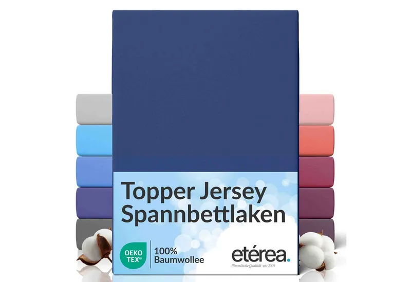 etérea Himmlische Qualität Spannbettlaken etérea Comfort Jersey Topper Spannbettlaken, Jersey, Gummizug: rundum, (1 Stück), Blau, – Produktbild 1 von 5