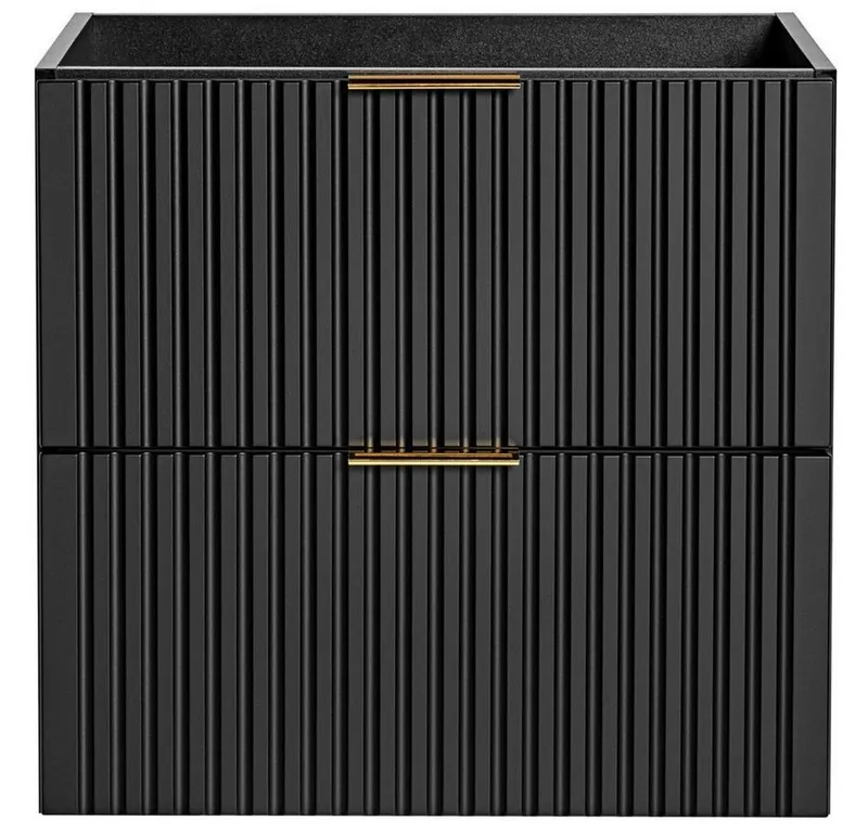 Lomadox Waschbeckenschrank ADELAIDE-56-BLACK schwarz mit gerilllter Front 60/57/46 cm, Schwarz, – Produktbild 4 von 5