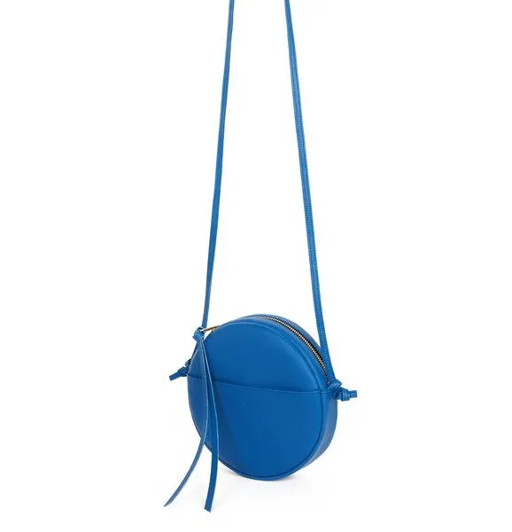 ELEKTROPULLI Vegane Runde Schultertasche RUT von ElektroPulli, Knallblau mit silber rv, – Produktbild 1 von 3