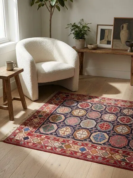 Rugtales Sumak Shahsavan „Rugtales“ aus Schurwolle, 103x142 cm, Blau, – Produktbild 1 von 4