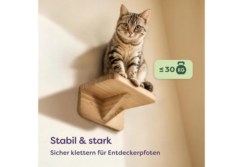 Knupis Kratzbaum Katzen Spiel Kletterwand 3er Set – FSC® Kiefernholz - Katzentreppe, Rutschfestes Vlies - Einfache Montage - Hohe Belastbarkeit bis 30kg, Beige, – Produktbild 4 von 5