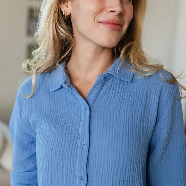 NORDLICHT NORDLICHT Damen Musselin Bluse aus 100% Bio-Baumwolle FENJA, Blau, – Produktbild 3 von 4
