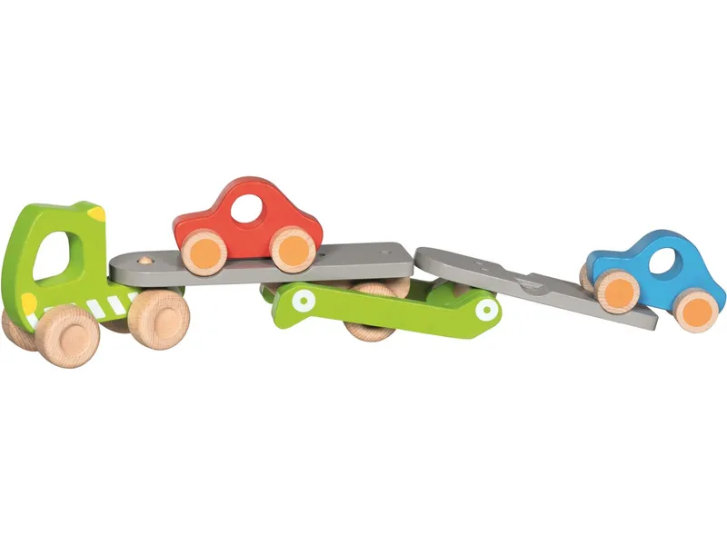 Goki goki Autotransporter aus Holz mit 2 Fahrzeugen, 3-teilig, bunt lackiert Maße 28 bzw. 44 x 8 x 17,5 cm, Mehrfarbig, – Produktbild 2 von 2