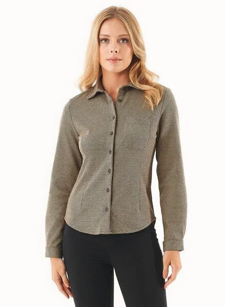 ORGANICATION ORGANICATION Hemdbluse aus Bio-Baumwolle-Mix mit Hahnentrittmuster, Braun(black/camel), – Produktbild 1 von 4