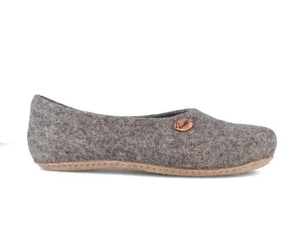 WoolFit WoolFit Ballerina Hausschuhe mit vegetabiler Ledersohle und Filzeinlage, Hellgrau, – Produktbild 3 von 4
