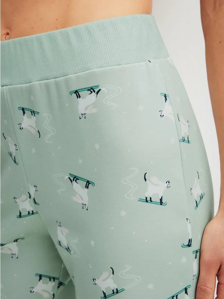 CALIDA CALIDA Pyjamahose Favourites Cats Damen (1-tlg) weiche Heavy-Interlock-Qualität und angenehm wärmend, Grün, – Produktbild 5 von 5