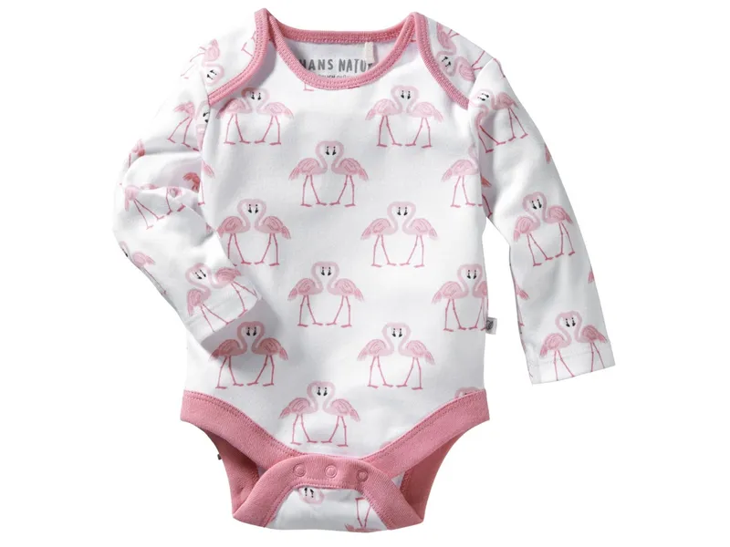 HANS NATUR Baby Langarmbody Bio-Baumwolle Flamingo Gr. 86/92, Pink, – Produktbild 1 von 2