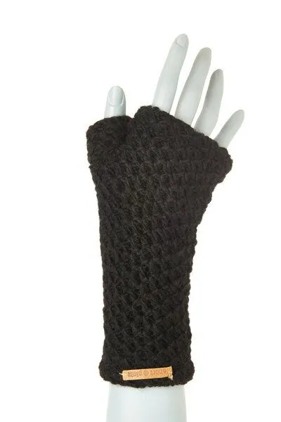 short'n'pietz short'n'pietz Schurwollhandstulpen mit Wabenstrickmuster, handgestrickt, Schwarz, – Produktbild 1 von 1
