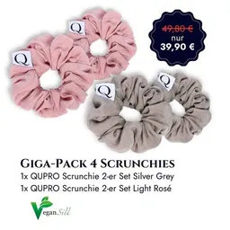 Qupro Qupro Spar-Set 4 Scrunchies Giga-Pack grey/rosé vegane Seide – Produktbild 1 von 1