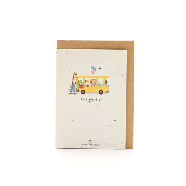 Die Stadtgärtner Die Stadtgärtner Wachsende Grußkarte zum Schulanfang I Back to School Karte „Los geht’s – Bus“ mit Saatpapier I Mit Wildblumen-Samen zum Einpflanzen I Grußkarte mit Umschlag I 10,5 x 14,8 cm (DIN A6) I Kreative Geschenkidee für Kinder, Schule & Schulalltag – Produktbild 1 von 1