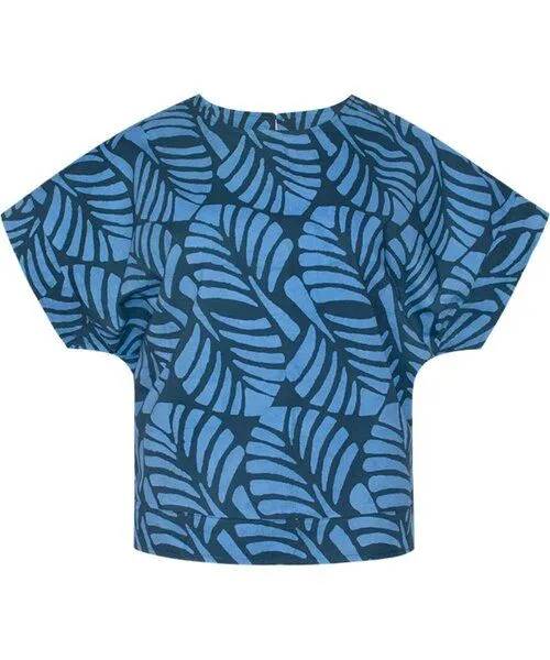 Global Mamas Global Mamas Bio Bluse - CREW - Adobe, Deco leaf spruce (blau), – Produktbild 1 von 2