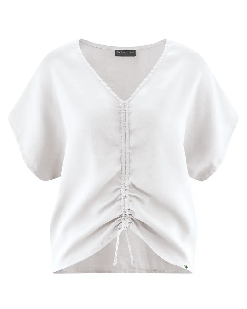 HempAge Hempage Damen vegan Weiße Sommerbluse Mit Raffungen, Weiß, – Produktbild 1 von 2