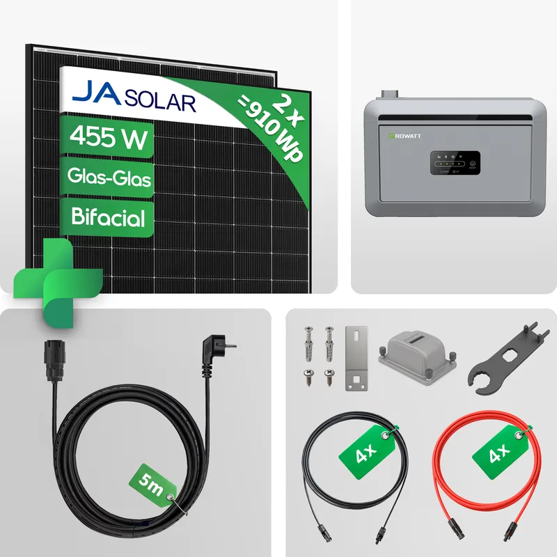 Growatt PV Set - 910Wp Balkonkraftwerk Mit NEXA 2000 Speicher All-In-One + JA Solar 455W Bifazial Glas-Glas Solarmodul – Produktbild 1 von 1