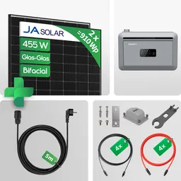 Growatt PV Set - 910Wp Balkonkraftwerk Mit NEXA 2000 Speicher All-In-One + JA Solar 455W Bifazial Glas-Glas Solarmodul – Produktbild 1 von 1