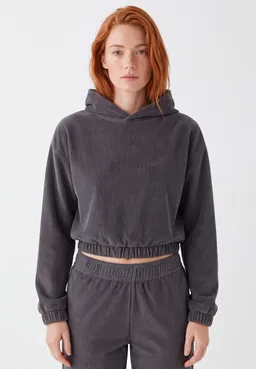 ORGANICATION ORGANICATION Damen vegan Kurzer Hoodie Aus Cord In Shadow Grey – Produktbild 1 von 1