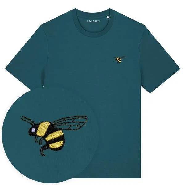LIGARTI Besticktes T-Shirt – Brumhilde die Hummel – LIGARTI Tiermanufaktur, Petrol, – Produktbild 1 von 3