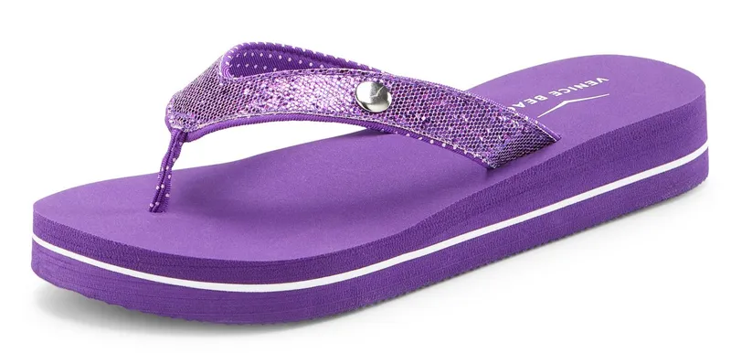 VENICE BEACH VENICE BEACH Sandale, Badeschuh, Badelatsche, Flip Flop, Badeschlappe, Pantolette Badezehentrenner Zehentrenner mit wasserabweisender und leichter Sohle VEGAN, Lila, – Produktbild 3 von 5