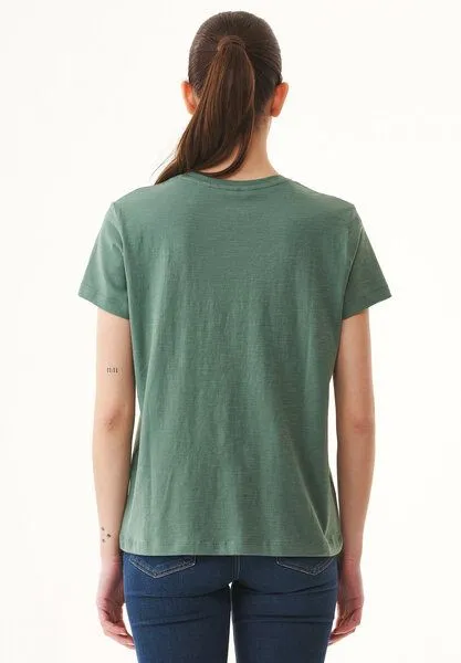 ORGANICATION ORGANICATION Damen Basic T-Shirt aus Bio-Baumwolle mit V-Ausschnitt, Green tea, – Produktbild 4 von 4