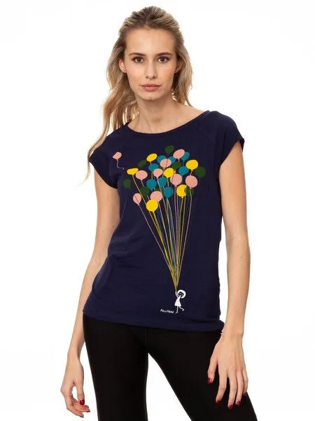 FellHerz FellHerz Damen T-Shirt Balloons Girl Bio Fair, Midnight (blau), – Produktbild 2 von 4