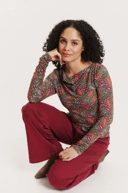 Tranquillo Tranquillo Longsleeve Damen Belindaa EcoVero™ Viskose drapierter Ausschnitt feminin Fließendes Langarmshirt mit femininer Silhouette – Produktbild 1 von 1