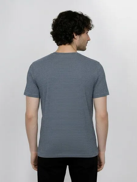 GreenBomb GREENBOMB Basic Spice - Sportliches T-Shirt aus Bio-Baumwolle / GOTS / Fair & Vegan, Blau (blue smoke stripes), – Produktbild 4 von 4