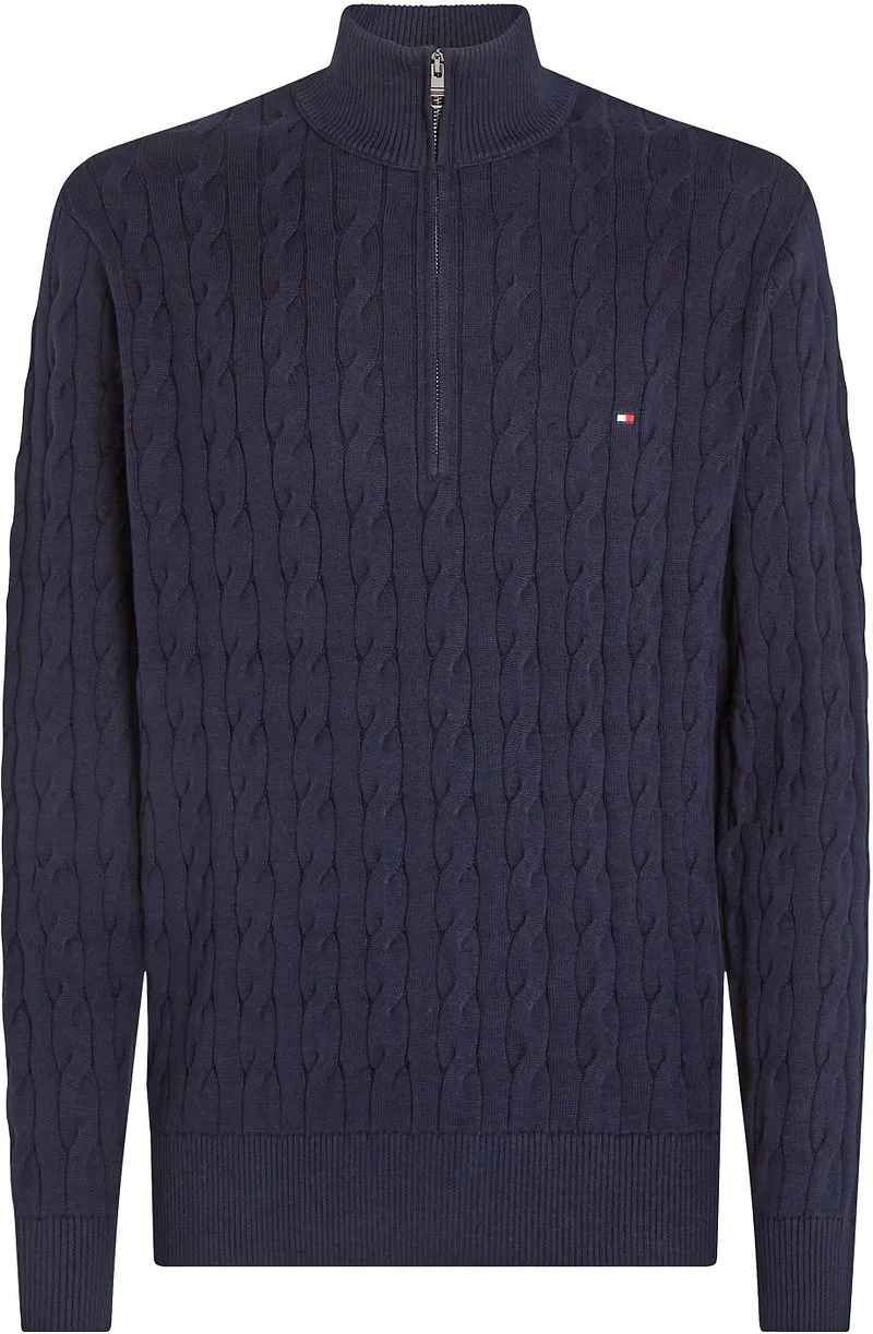 Tommy Hilfiger Tommy Hilfiger Half Zip Pullover Cable Navy - Größe M, Dunkelblau, – Produktbild 1 von 4