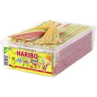 Haribo Haribo Miami Sauer 150er - Großpackung - Bunte, saure Fruchtgummi-Bänder mit Tropical-Geschmack - Vegan - Fruchtige Gummibänder. 150 bunte, und saure – Produktbild 1 von 1