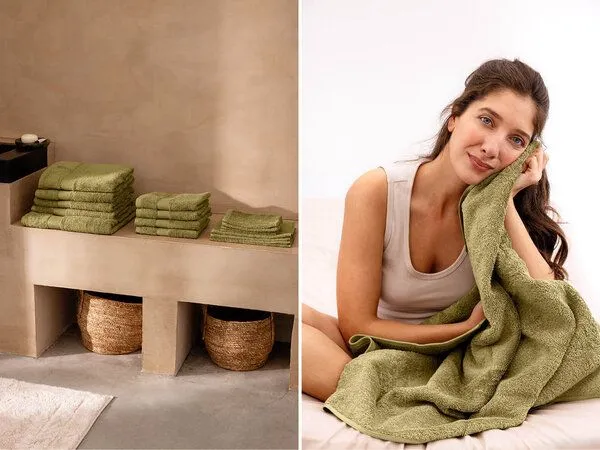 Yumeko Duschtücher Terry 70x140 cm - 2 Stk. "Yumeko" aus Bio-Baumwolle, Olive green, – Produktbild 1 von 4