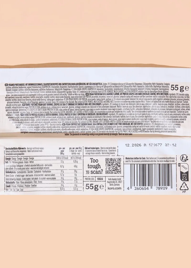 KoRo Veganer Proteinriegel Schokolade Brownie 55 g – Produktbild 5 von 5