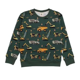 Walkiddy Walkiddy Sweatshirt Grün Baumaschinen-Allover Bio-Baumwolle GOTS – Produktbild 1 von 1