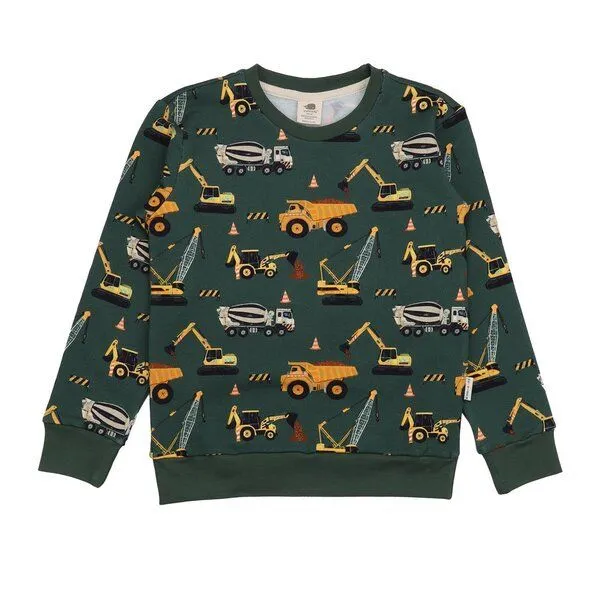 Walkiddy Walkiddy Sweatshirt Grün Baumaschinen-Allover Bio-Baumwolle GOTS, Grün, – Produktbild 1 von 3