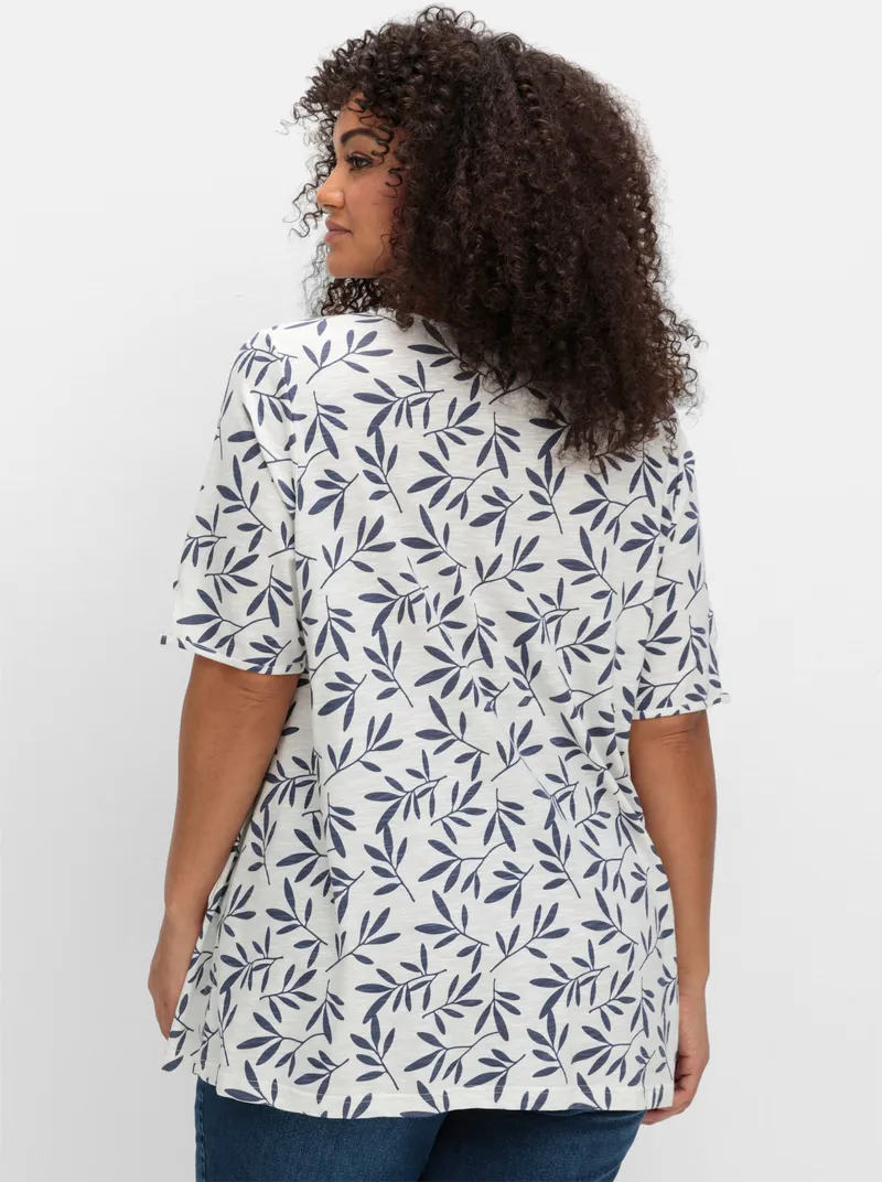 sheego Kurzarmshirt ecru-gemustert, Ecru-gemustert, – Produktbild 2 von 2