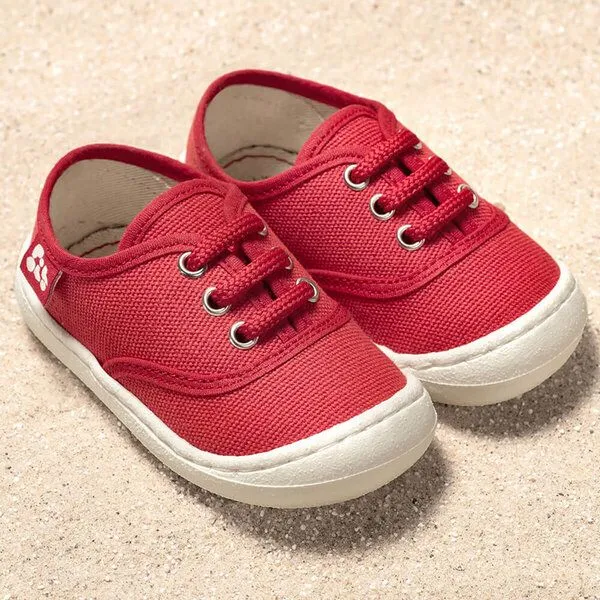 Pololo Pololo leichter Sommersneaker "Pepe" aus Baumwolle (Bio kbA), Größen 20-27, Rot, – Produktbild 1 von 4