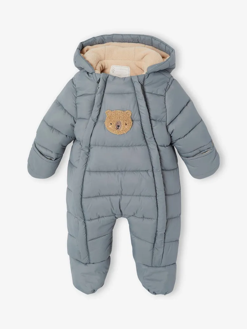 Vertbaudet Vertbaudet Baby Winter-Overall mit Bär-Applikation, Salbeigrün, – Produktbild 1 von 4