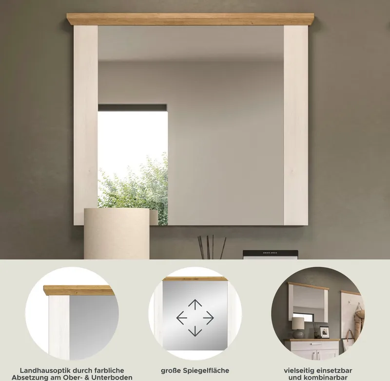 Home affaire Spiegel COSENZA, Breite 82 cm, 2-farbig, in Landhausoptik, Garderobenspiegel, Wandspiegel, Flurspiegel, Dielenspiegel, Weiß, – Produktbild 1 von 5