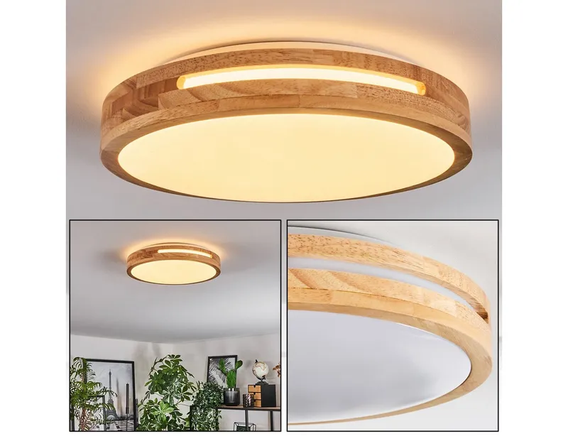 hofstein Deckenleuchte moderne Deckenlampe aus Metall/Bambus/Kunststoff in Weiß/Natur, LED wechselbar, 3000 Kelvin, Leuchte im angesagten Boho-Design (30cm), 1700 Lumen, LED 16 W, Beige|weiß, – Produktbild 1 von 5