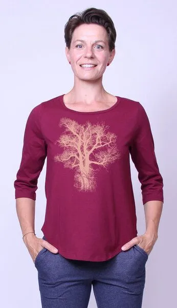 Peaces.bio - handbedruckte Biomode Peaces.bio - handbedruckte Biomode Bio-Damen-3/4 Arm Shirt Chestnut, Bordeaux, – Produktbild 2 von 2