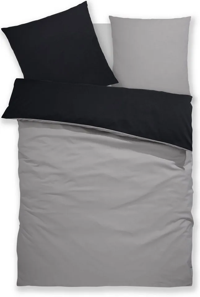 OTTO home Wendebettwäsche Desner2 100% Microfaser, extra weich, allergikerfreundlich, Microfaser, 2 teilig, Premium Qualität, uni, schnell trocknend, pflegeleicht, ab 135x200 cm, Grau|schwarz, – Produktbild 2 von 7